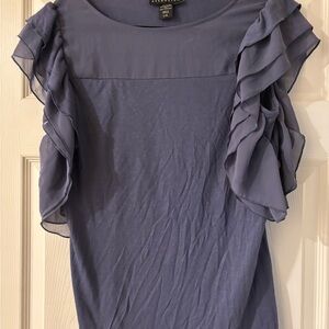 Attention Gray Ruffled Blouse with Elegant Sleeves Large